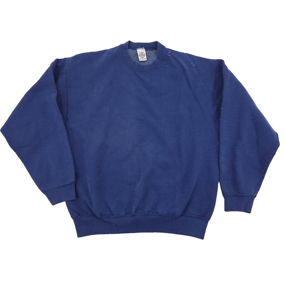 VTG Munsingwear Sweatshirt Blue Crewneck Blank THICK Worn THRASHED Sz XL USA